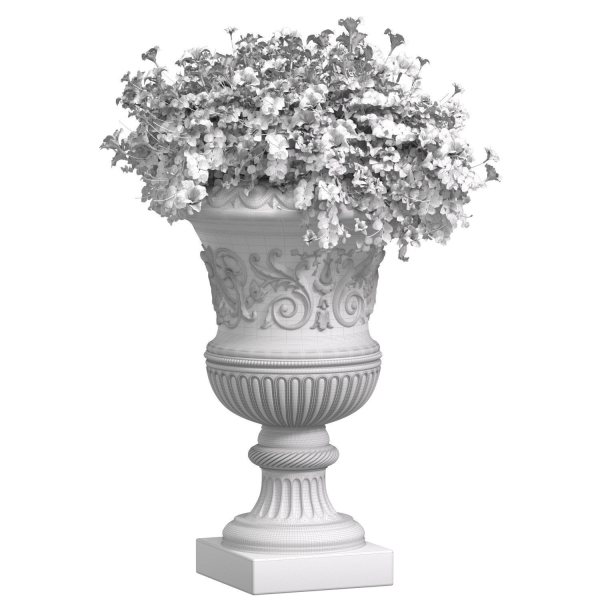 White flowers in a classic vase for decorating the facade