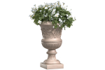 White flowers in a classic vase for decorating the facade