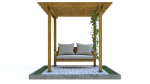 Wooden pergola with hanging sofa