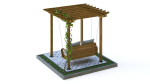 Wooden pergola with hanging sofa