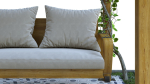 Wooden pergola with hanging sofa