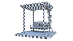 Wooden pergola with hanging sofa