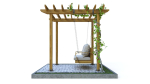 Wooden pergola with hanging sofa