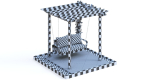 Wooden pergola with hanging sofa