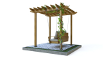 Wooden pergola with hanging sofa