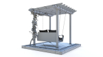 Wooden pergola with hanging sofa