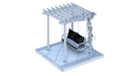 Wooden pergola with hanging sofa