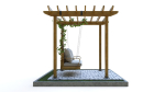 Wooden pergola with hanging sofa