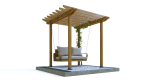 Wooden pergola with hanging sofa