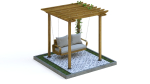 Wooden pergola with hanging sofa