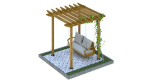 Wooden pergola with hanging sofa