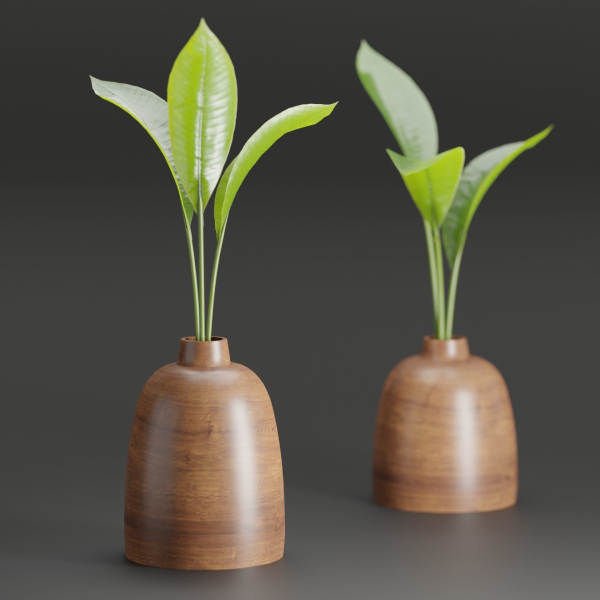 Wooden Vase with plants vol 134-Blender