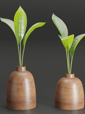 Wooden Vase with plants vol 134-Blender