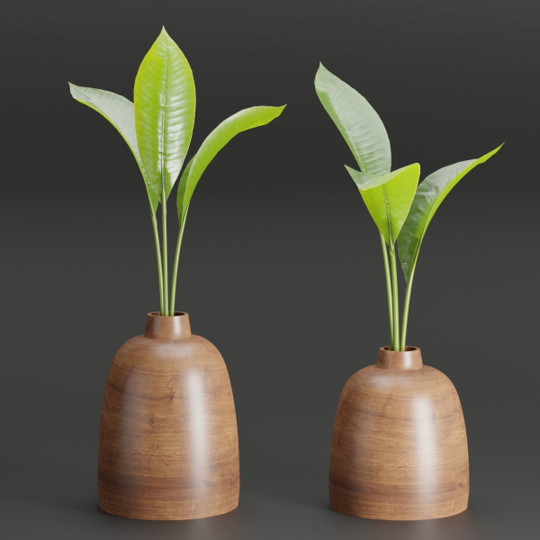 Wooden Vase with plants vol 134-Blender