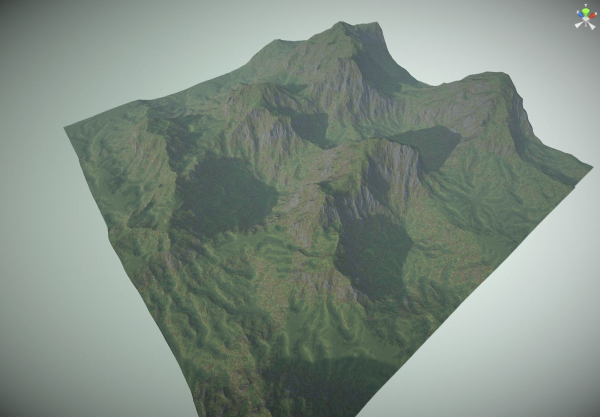 WorldCreator mountain with grass and trees